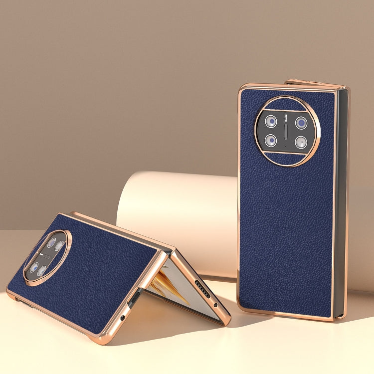 For Huawei Mate X3 Genuine Leather Mino Series Nano Plating Phone Case(Royal Blue)