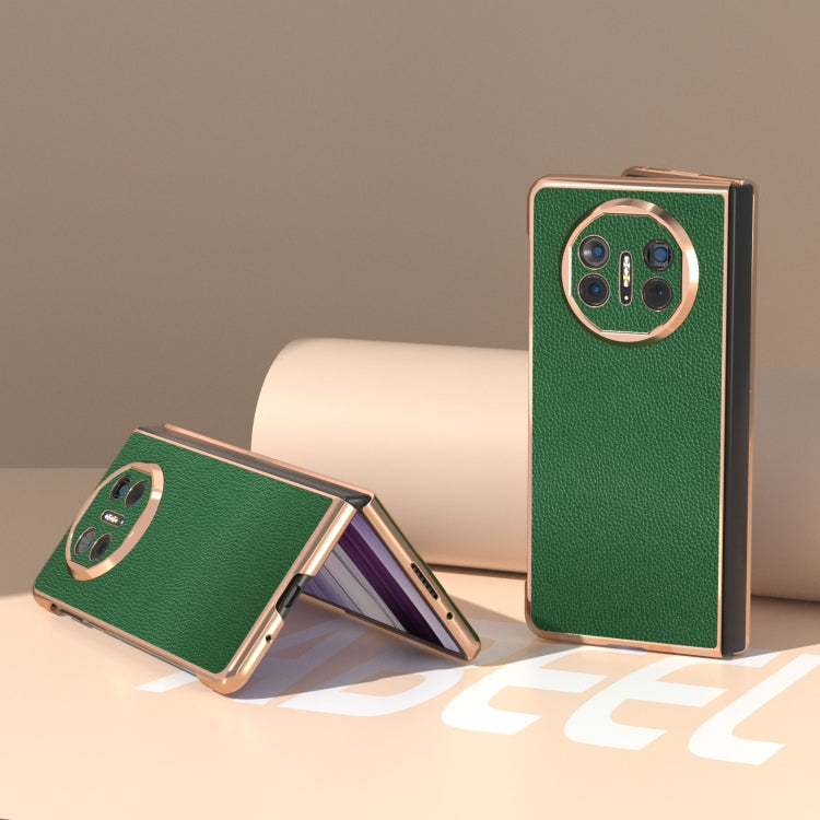 For Huawei Mate X5 Genuine Leather Mino Series Nano Plating Phone Case(Green)