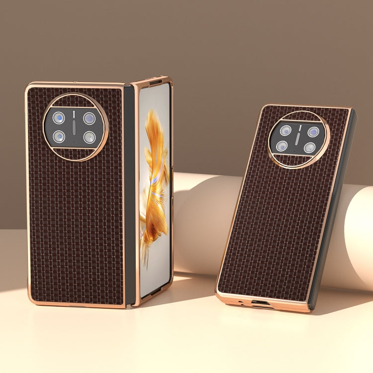 For Huawei Mate X3 Genuine Leather Luxury Series Nano Plating Phone Case(Coffee)