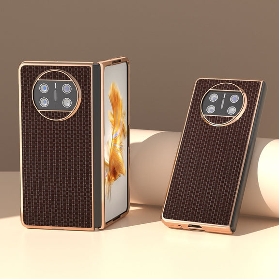 For Huawei Mate X3 Genuine Leather Luxury Series Nano Plating Phone Case(Coffee)