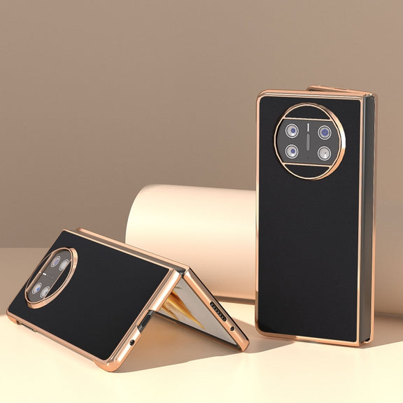 For Huawei Mate X3 Genuine Leather Silk Series Nano Plating Phone Case(Black)