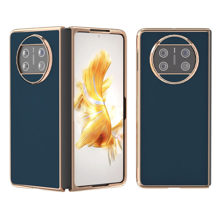 For Huawei Mate X3 Genuine Leather Silk Series Nano Plating Phone Case(Blue)