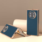 For Huawei Mate X3 Genuine Leather Silk Series Nano Plating Phone Case(Blue)