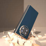 For Huawei Mate X3 Genuine Leather Silk Series Nano Plating Phone Case(Blue)