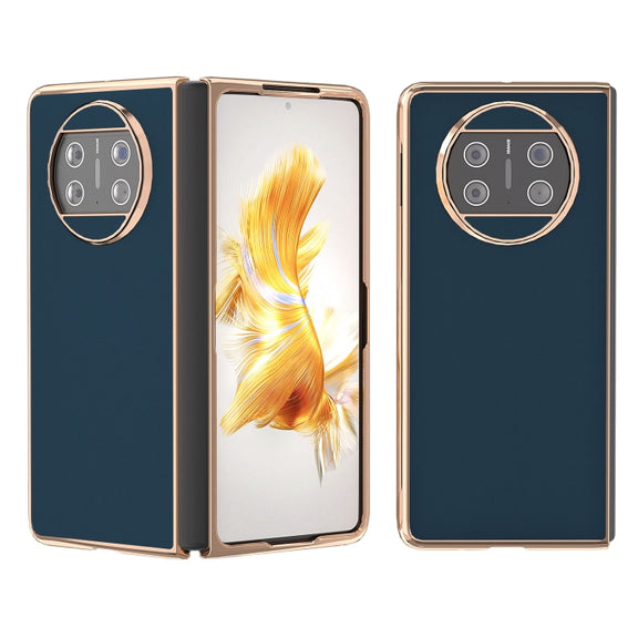 For Huawei Mate X3 Genuine Leather Silk Series Nano Plating Phone Case(Blue)
