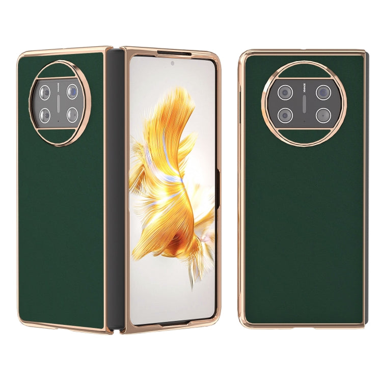 For Huawei Mate X3 Genuine Leather Silk Series Nano Plating Phone Case(Dark Green)