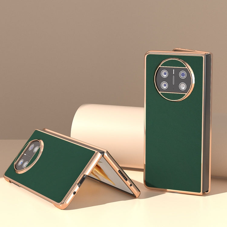 For Huawei Mate X3 Genuine Leather Silk Series Nano Plating Phone Case(Dark Green)
