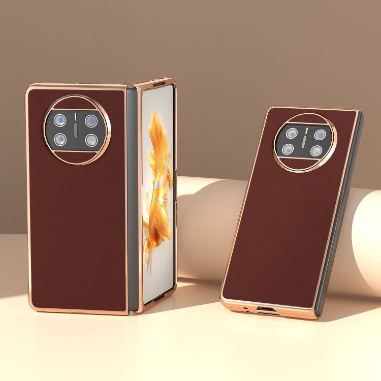 For Huawei Mate X3 Genuine Leather Silk Series Nano Plating Phone Case(Coffee)