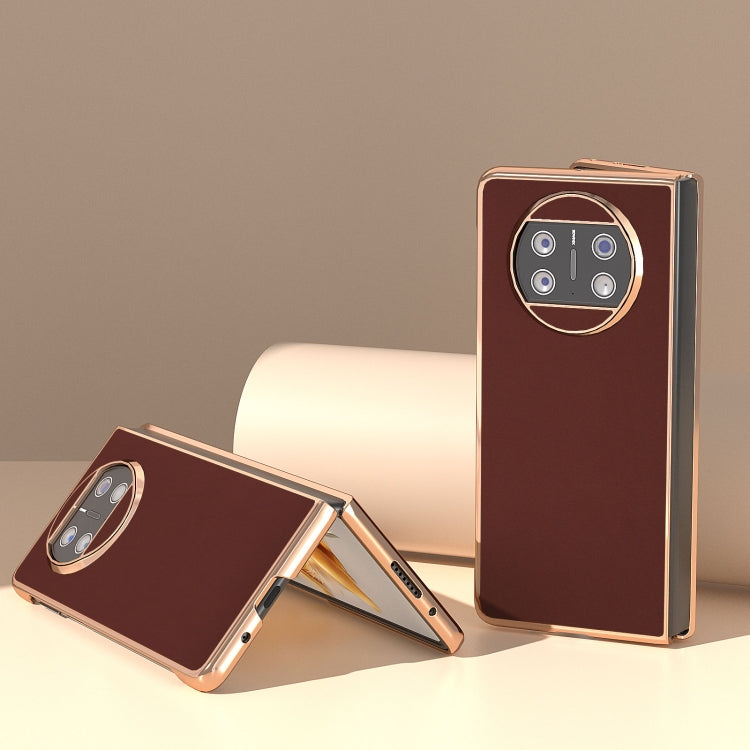 For Huawei Mate X3 Genuine Leather Silk Series Nano Plating Phone Case(Coffee)