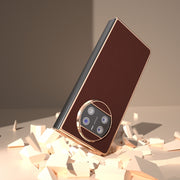 For Huawei Mate X3 Genuine Leather Silk Series Nano Plating Phone Case(Coffee)