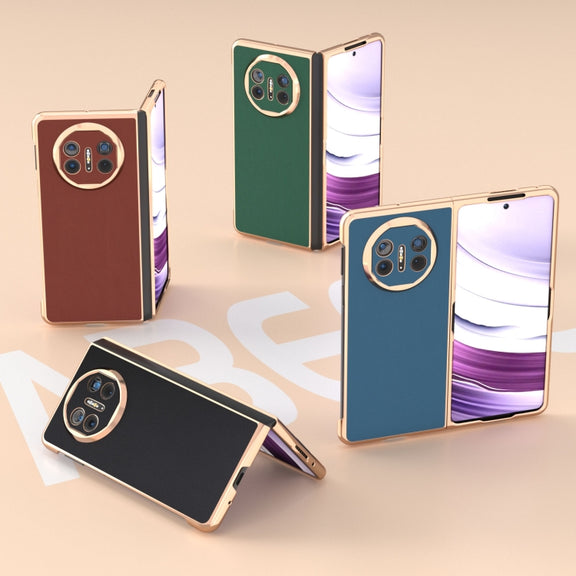 For Huawei Mate X5 Genuine Leather Silk Series Nano Plating Phone Case(Blue)