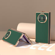 For Huawei Mate X5 Genuine Leather Silk Series Nano Plating Phone Case(Dark Green)