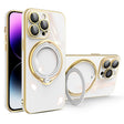 For iPhone 14 Pro Multifunction Electroplating MagSafe Holder Phone Case(White) - iPhone 14 Pro Cases by PMC TechLife | Online Shopping South Africa | PMC TechLife