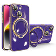 For iPhone 14 Plus Multifunction Electroplating MagSafe Holder Phone Case(Dark Purple) - iPhone 14 Plus Cases by PMC TechLife | Online Shopping South Africa | PMC TechLife