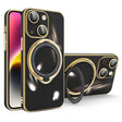 For iPhone 14 Multifunction Electroplating MagSafe Holder Phone Case(Black) - iPhone 14 Cases by PMC TechLife | Online Shopping South Africa | PMC TechLife