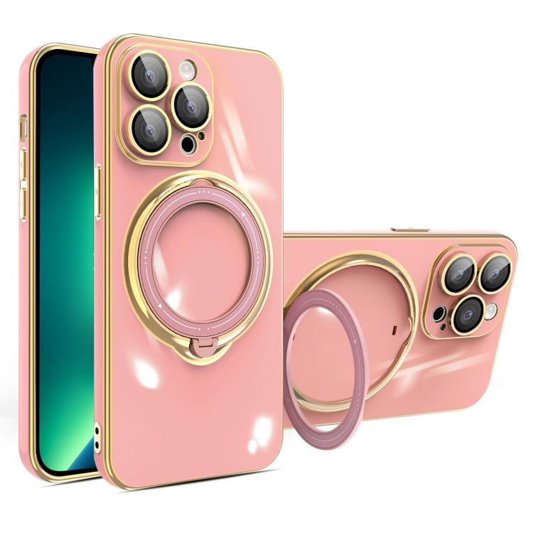 For iPhone 13 Pro Multifunction Electroplating MagSafe Holder Phone Case(Pink)