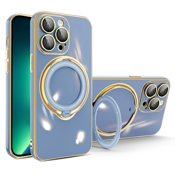 For iPhone 13 Pro Multifunction Electroplating MagSafe Holder Phone Case(Blue)