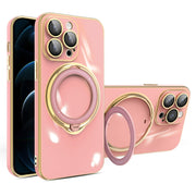 For iPhone 12 Pro Max Multifunction Electroplating MagSafe Holder Phone Case(Pink)