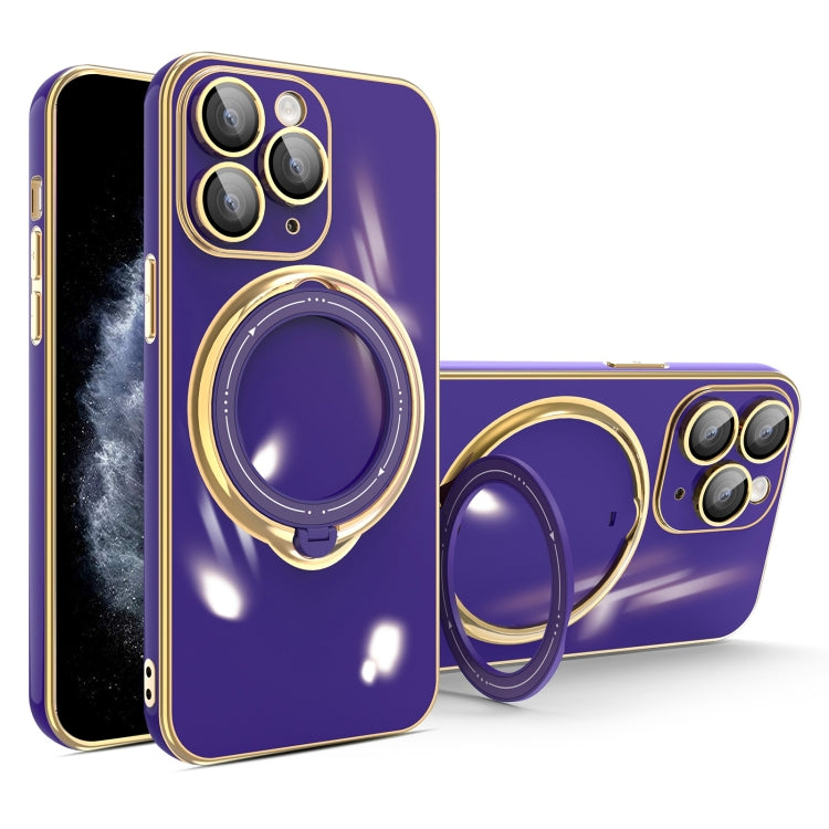For iPhone 11 Pro Multifunction Electroplating MagSafe Holder Phone Case(Dark Purple)