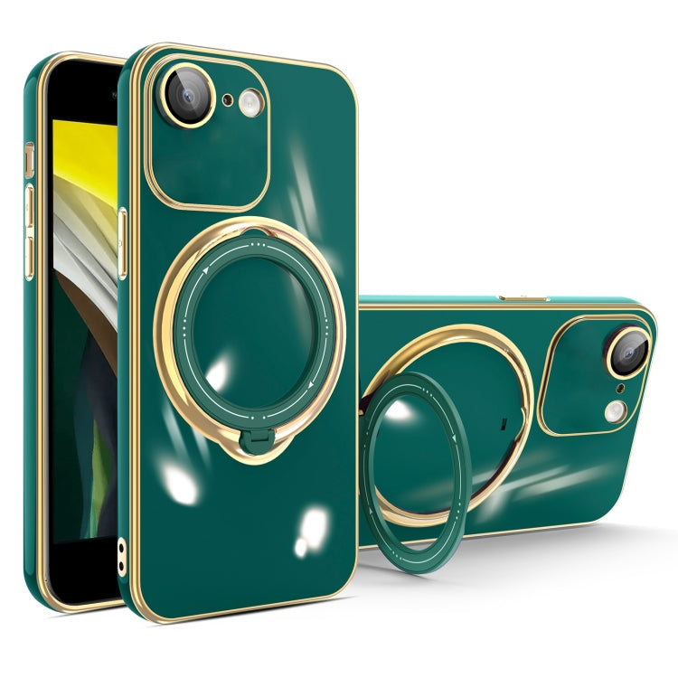 For iPhone SE 2022 / 2020 / 8 / 7 Multifunction Electroplating MagSafe Holder Phone Case(Dark Green)