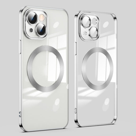 For iPhone 15 Plus Lens Protector MagSafe Electroplated Phone Case(Silver)
