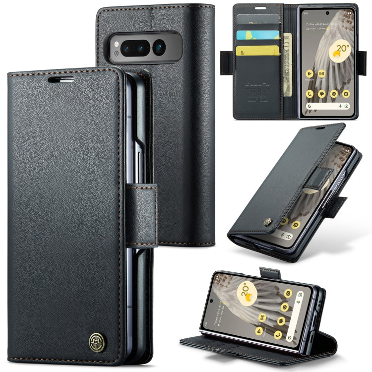 For Google Pixel Fold CaseMe 023 Butterfly Buckle Litchi Texture RFID Anti-theft Leather Phone Case(Black)
