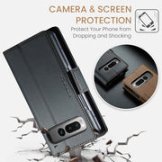 For Google Pixel Fold CaseMe 023 Butterfly Buckle Litchi Texture RFID Anti-theft Leather Phone Case(Black)