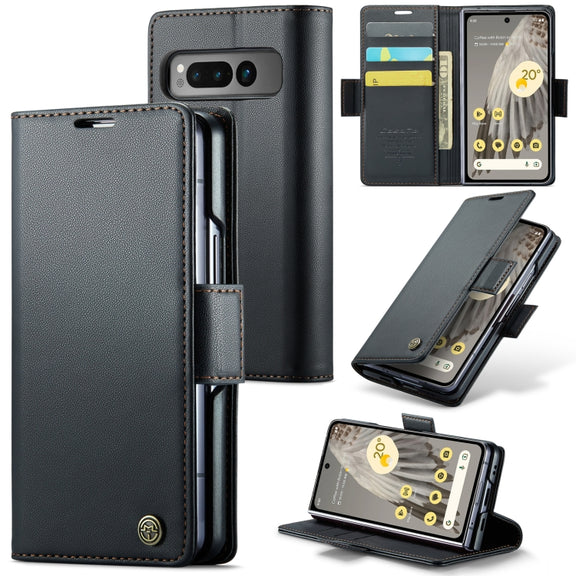 For Google Pixel Fold CaseMe 023 Butterfly Buckle Litchi Texture RFID Anti-theft Leather Phone Case(Black)