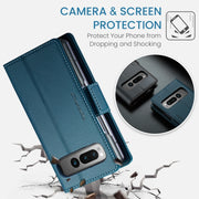 For Google Pixel Fold CaseMe 023 Butterfly Buckle Litchi Texture RFID Anti-theft Leather Phone Case(Blue)