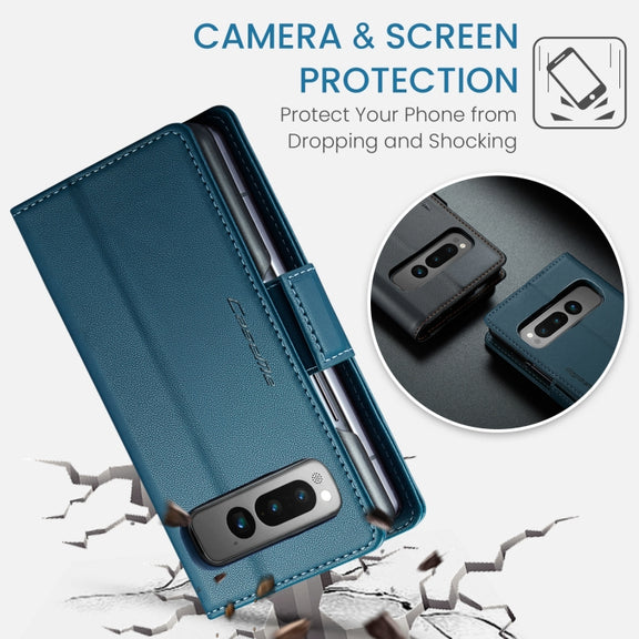 For Google Pixel Fold CaseMe 023 Butterfly Buckle Litchi Texture RFID Anti-theft Leather Phone Case(Blue)