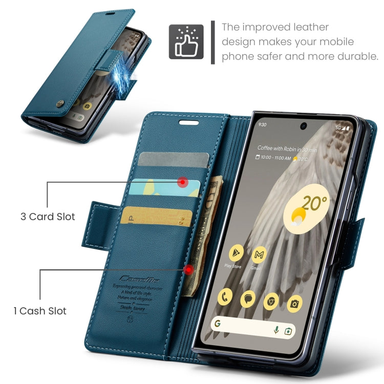 For Google Pixel Fold CaseMe 023 Butterfly Buckle Litchi Texture RFID Anti-theft Leather Phone Case(Blue)