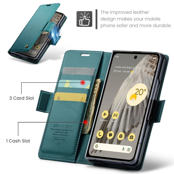 For Google Pixel Fold CaseMe 023 Butterfly Buckle Litchi Texture RFID Anti-theft Leather Phone Case(Pearly Blue)