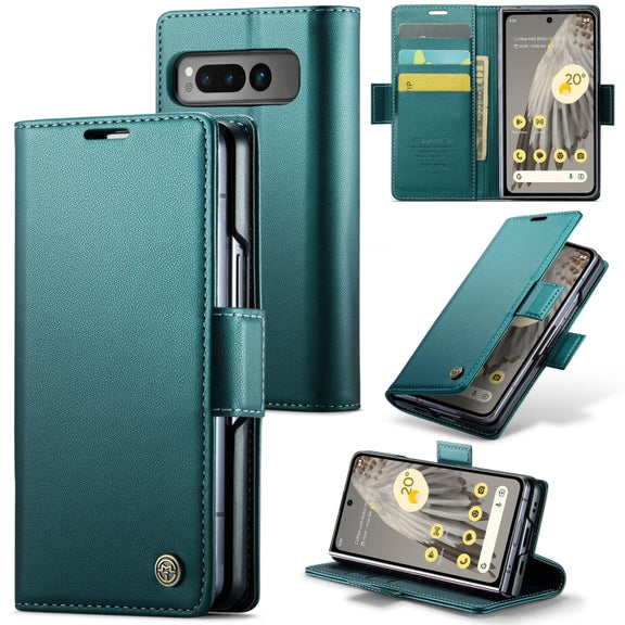 For Google Pixel Fold CaseMe 023 Butterfly Buckle Litchi Texture RFID Anti-theft Leather Phone Case(Pearly Blue)
