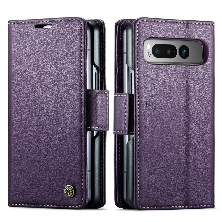 For Google Pixel Fold CaseMe 023 Butterfly Buckle Litchi Texture RFID Anti-theft Leather Phone Case(Pearly Purple)
