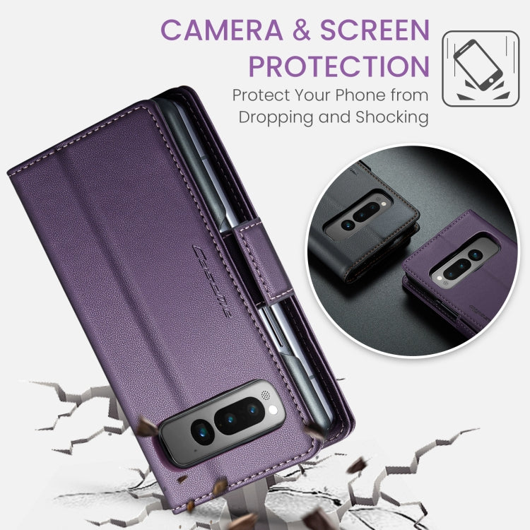 For Google Pixel Fold CaseMe 023 Butterfly Buckle Litchi Texture RFID Anti-theft Leather Phone Case(Pearly Purple)