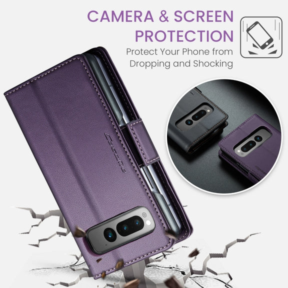 For Google Pixel Fold CaseMe 023 Butterfly Buckle Litchi Texture RFID Anti-theft Leather Phone Case(Pearly Purple)