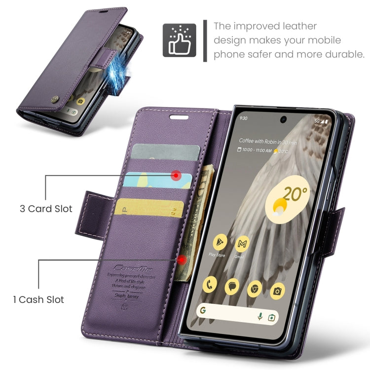 For Google Pixel Fold CaseMe 023 Butterfly Buckle Litchi Texture RFID Anti-theft Leather Phone Case(Pearly Purple)