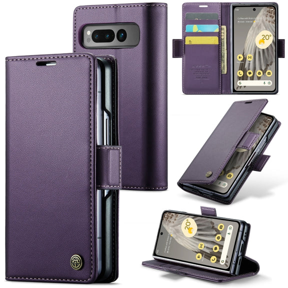For Google Pixel Fold CaseMe 023 Butterfly Buckle Litchi Texture RFID Anti-theft Leather Phone Case(Pearly Purple)