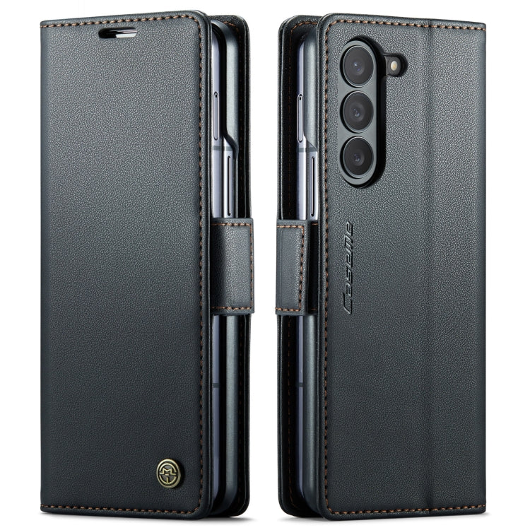 For Samsung Galaxy Z Fold5 CaseMe 023 Butterfly Buckle Litchi Texture RFID Anti-theft Leather Phone Case(Black)