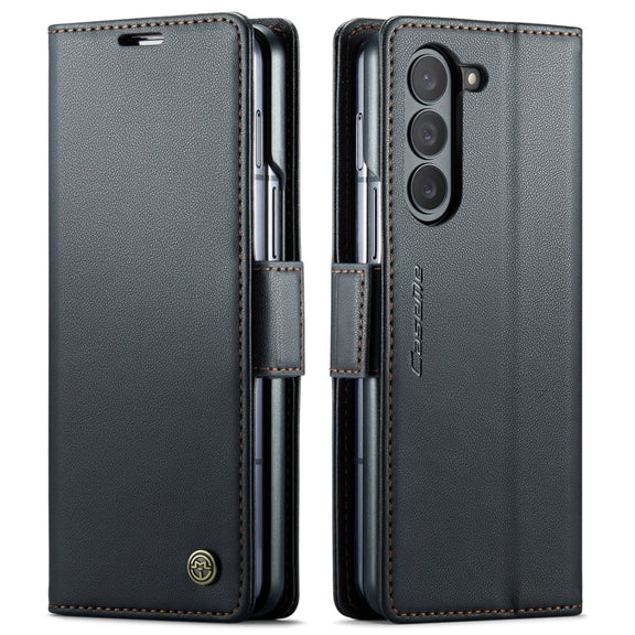 For Samsung Galaxy Z Fold5 CaseMe 023 Butterfly Buckle Litchi Texture RFID Anti-theft Leather Phone Case(Black)