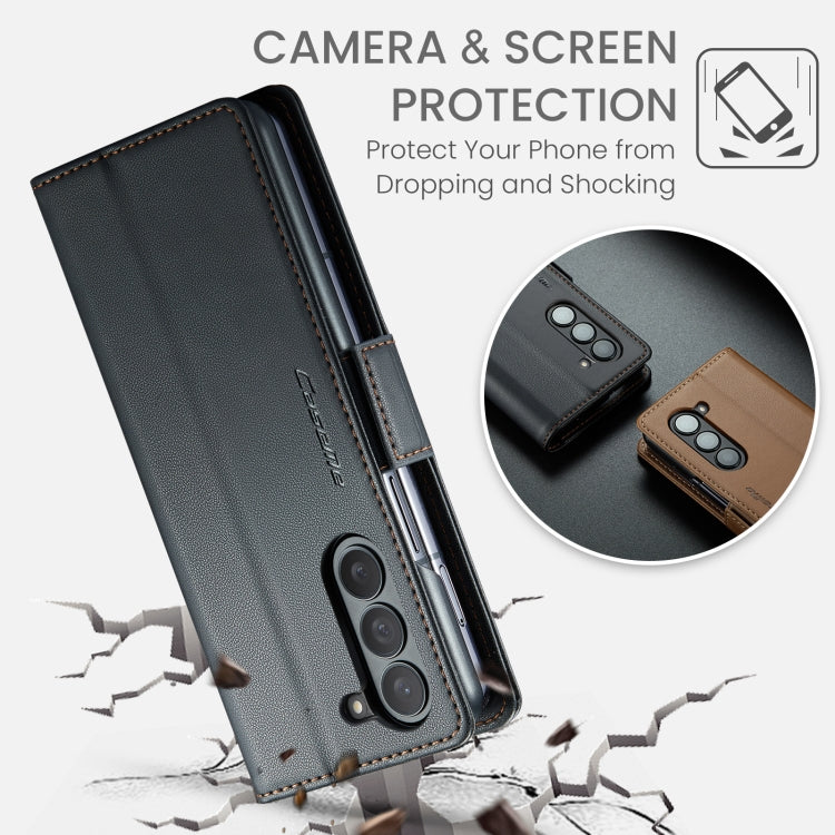For Samsung Galaxy Z Fold5 CaseMe 023 Butterfly Buckle Litchi Texture RFID Anti-theft Leather Phone Case(Black)