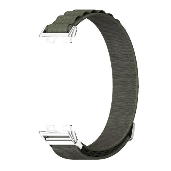 For Huawei Band 8 / 9 / 10 Mijobs Nylon Breathable Watch Band(Green+Silver)