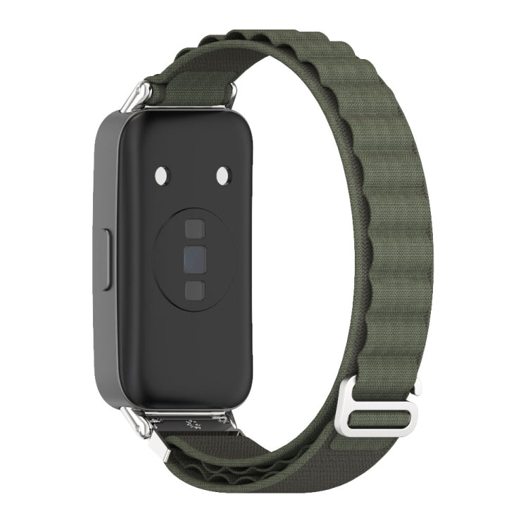 For Huawei Band 8 / 9 / 10 Mijobs Nylon Breathable Watch Band(Green+Silver)