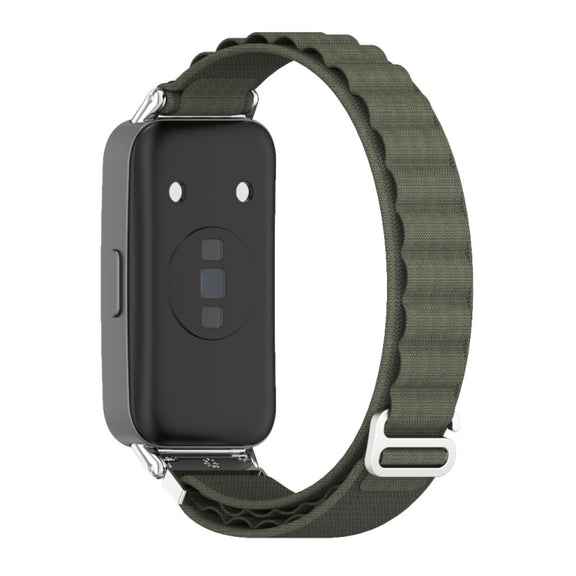 For Huawei Band 8 / 9 / 10 Mijobs Nylon Breathable Watch Band(Green+Silver)