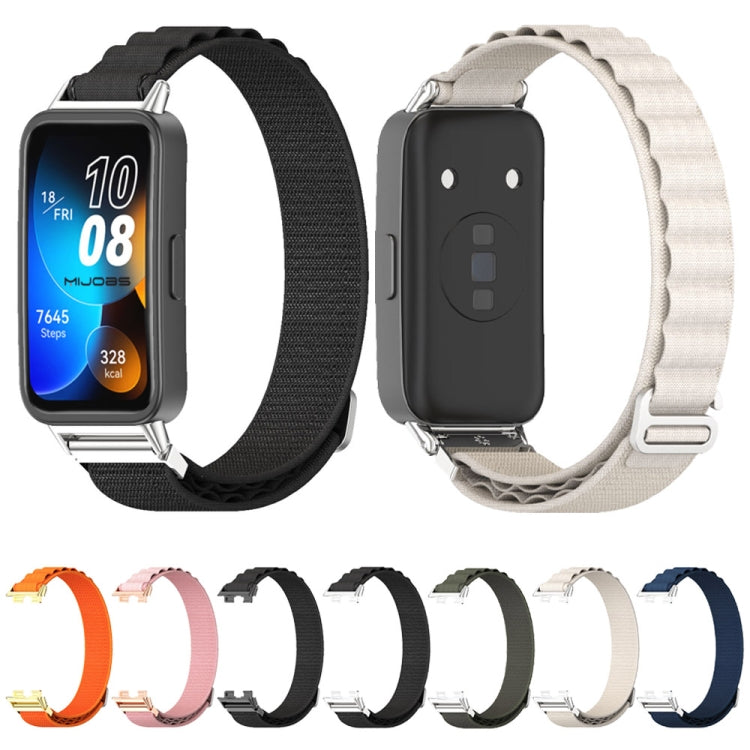 For Huawei Band 8 / 9 / 10 Mijobs Nylon Breathable Watch Band(Green+Silver)