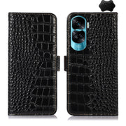 For Honor 90 Lite 5G / X50i Crocodile Top Layer Cowhide Leather Phone Case(Black)