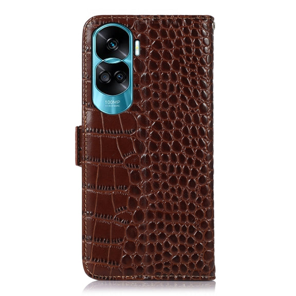 For Honor 90 Lite 5G / X50i Crocodile Top Layer Cowhide Leather Phone Case(Brown)
