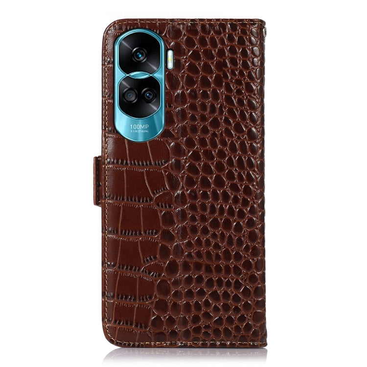 For Honor 90 Lite 5G / X50i Crocodile Top Layer Cowhide Leather Phone Case(Brown)