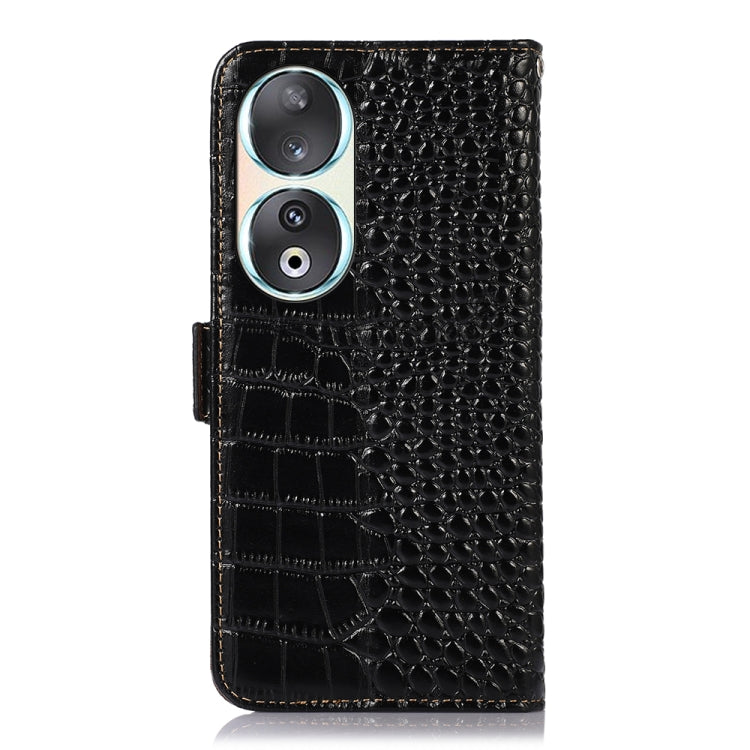 For Honor 90 Crocodile Top Layer Cowhide Leather Phone Case(Black)