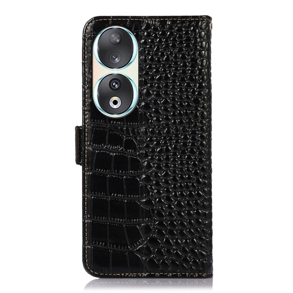 For Honor 90 Crocodile Top Layer Cowhide Leather Phone Case(Black)